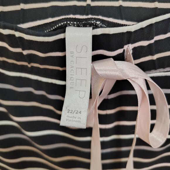 Cacique Womens 3X 22/24 Pajama Pants Black Pink Stripes Plus Size Drawstring - Picture 6 of 7